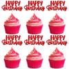Gyufise 24pcs Happy Birthday Cupcake Toppers - Glitter Cupcake Food Picks for Celebrating Theme Party Cake Decorations - Red view 1