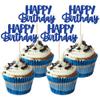 Gyufise 24Pcs Happy Birthday Cupcake Toppers Glitter Cupcake Food Picks for Celebrating Happy Birthday Theme Party Cake Decorations Supplies Deep Blue view 1