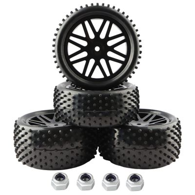 GDOOL 4-Pack OD 3.35 inch / 85mm Rubber RC Car Tires & Wheel Rims Foam Inserts Set 12mm Hex Hub for 1:10 Large Size HSP HPI 94107 94105 9406 94166 RC Car