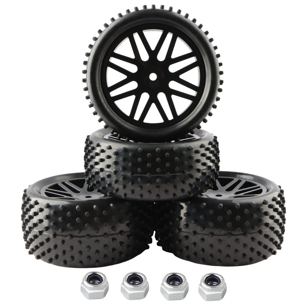 GDOOL 4-Pack OD 3.35 inch / 85mm Rubber RC Car Tires & Wheel Rims Foam Inserts Set 12mm Hex Hub for 1:10 Large Size HSP HPI 94107 94105 9406 94166 RC Car