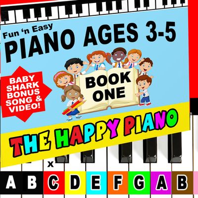 The HAPPY PIANO KIT-Preschoolers Book & Color Keyboard Stickers w/QR Codes. in preschools Across USA! Kids Toddlers 3-5. Easy! Beginner Music, Baby Shark Lesson Video (Digital). 50K Kids Since 2006!