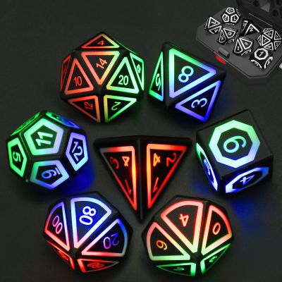 HTPOW Light up LED Dice Set of 7 USB Rechargeable Light Up DND Dice with Charging Box, Shake to Glowing Dice for Dungeons and Dragons Role Playing Dice Tabletop Games