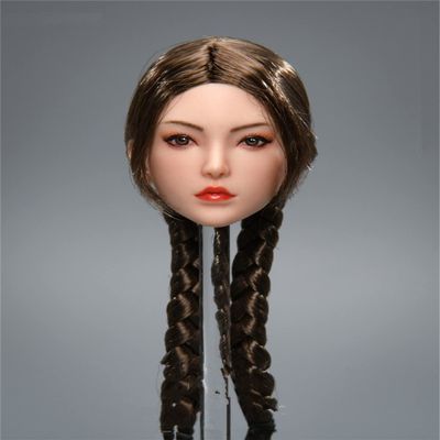 1/6 Scale Female Head Sculpt, Asian Young Girl Planted Hair Head Carved for 12inch PH TBL JO Female Body Collection (D)