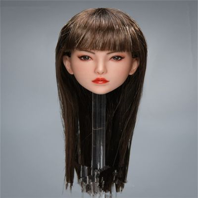 1/6 Scale Female Head Sculpt, Asian Young Girl Planted Hair Head Carved for 12inch PH TBL JO Female Body Collection (E)
