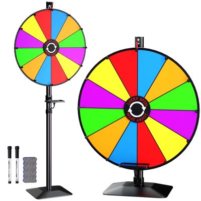 EBLIKI 24" Prize Wheel - Dual Use Tabletop or Height Adjustable Floor Stand Heavy Duty Spinner Wheel of Fortune with 12 Slots & Dry Erase & Eraser for Carnival, Trade Show, Fortune Spinning Game