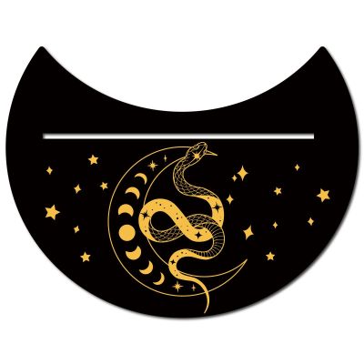 GORGECRAFT 5 x 4 Inch Wooden Tarot Card Stand Black Moon Shaped Tarot Card Altar Display Holder for Witch Divination Tools Tarot Decor Wiccan Supplies, Moon Phase and Snake