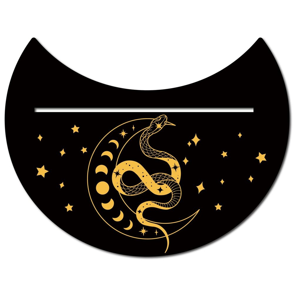 GORGECRAFT 5 x 4 Inch Wooden Tarot Card Stand Black Moon Shaped Tarot Card Altar Display Holder for Witch Divination Tools Tarot Decor Wiccan Supplies, Moon Phase and Snake