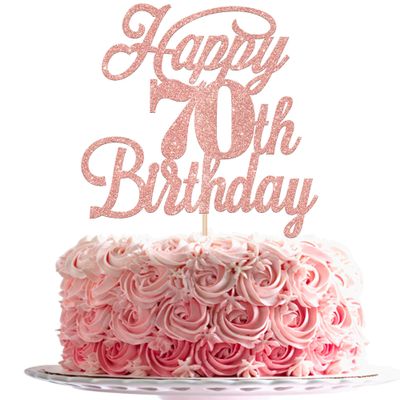Rsstarxi 1 Pack Happy 70th Birthday Cake Topper Glitter 70 & Fabulous Cheers to 70 Years Old 70th Birthday Cake Pick for Celebrating 70th Birthday Anniversary Party Cake Decorations Supplies Rose Gold