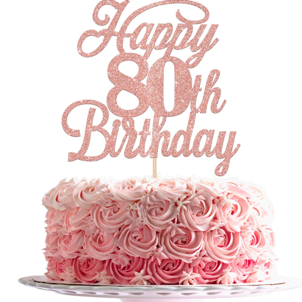 Rsstarxi 1 Pack Happy 80th Birthday Cake Topper Glitter 80 & Fabulous Cheers to 80 Years Old Birthday Cake Pick for Celebrating 80th Birthday Anniversary Party Cake Decorations Supplies Rose Gold