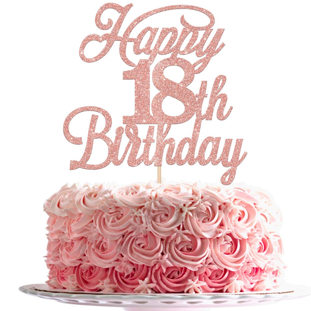 Rsstarxi 1 Pack Happy 18th Birthday Cake Topper Glitter 18 & Fabulous Cheers to 18 Years Old Birthday Cake Pick for Celebrating 18th Birthday Anniversary Party Cake Decorations Supplies Rose Gold