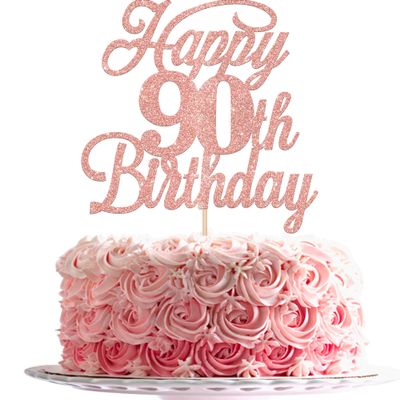 Rsstarxi 1 Pack Happy 90th Birthday Cake Topper Glitter 90 & Fabulous Cheers to 90 Years Old Birthday Cake Pick for Celebrating 90th Birthday Anniversary Party Cake Decorations Supplies Rose Gold