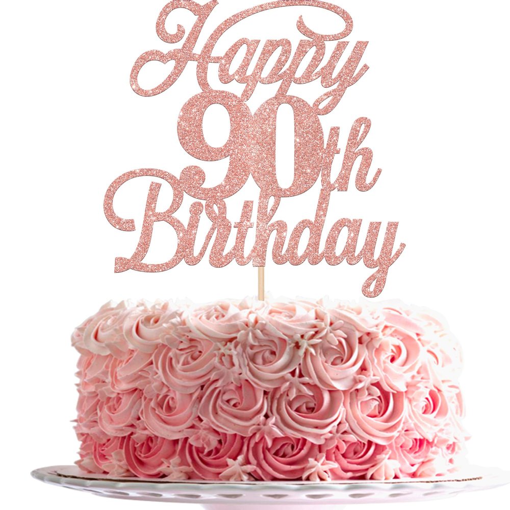 Rsstarxi 1 Pack Happy 90th Birthday Cake Topper Glitter 90 & Fabulous Cheers to 90 Years Old Birthday Cake Pick for Celebrating 90th Birthday Anniversary Party Cake Decorations Supplies Rose Gold