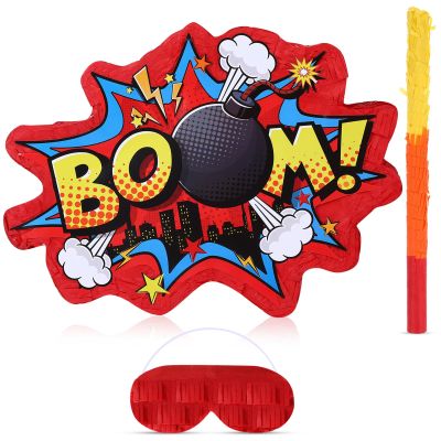 Suilung Red Boom Party Piata Comic Book Hero Bundle Birthday Decor Party Piata Decorations for Hero Themed Birthday Games Girls Boys Teens