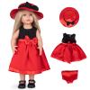 Rakki Dolli Doll Clothes & Accessories 3-Piece Set - Includes Black & Red Skirt, Red Hat, Underwear - Fashionable Skirt Dress Set for Baby Dolls (No Doll & Shoes) view 1