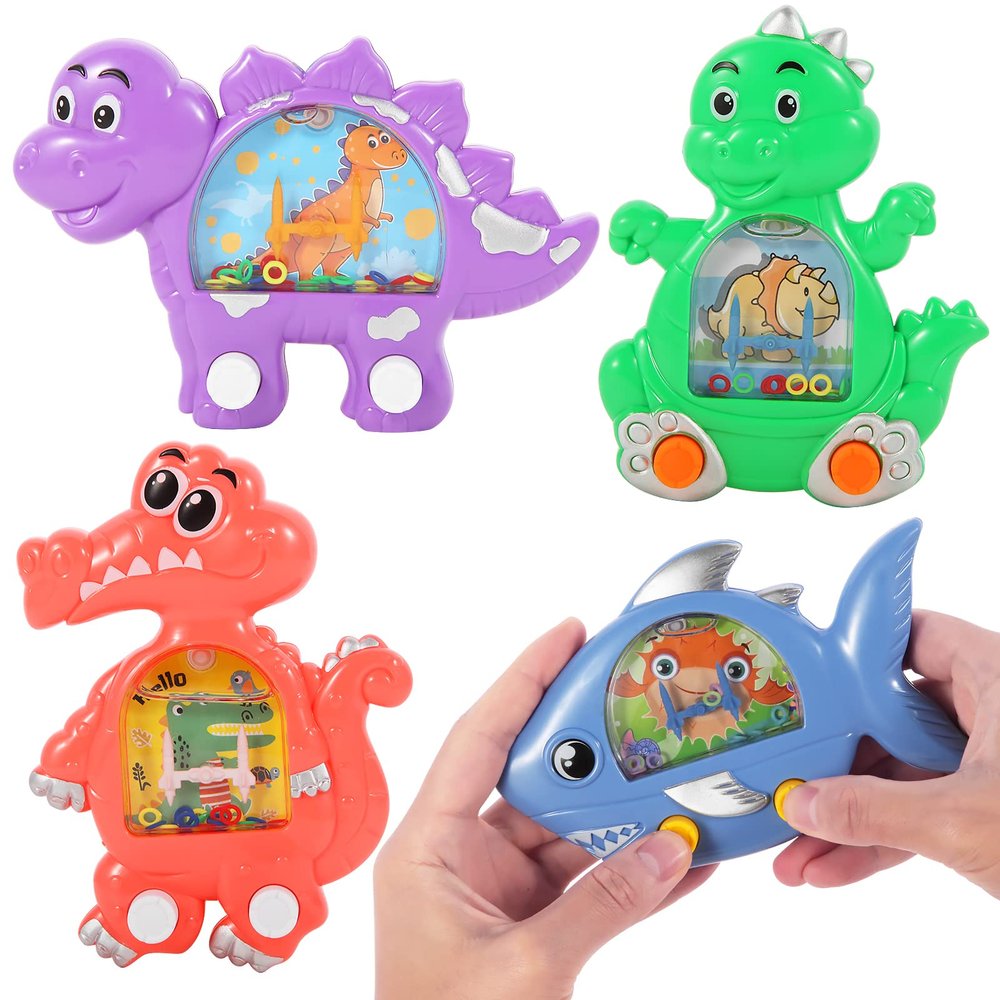 4 Pcs Animals Dinosaur Handheld Water Games, Water Toss Ring Game Aqua Toy Retro Pastime Toys for Kids Adults Portable Travel Game, Dinosaur Toys Valentines Exchange Gifts Party Favors
