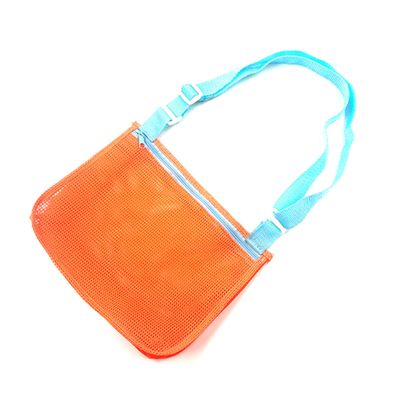 UTTPLL Mesh Beach Bag for Kids Quick Dry Beach Accessories Vacation Trip Toddler Seashell Collecting Colorful Net Tote Boy Girl Swimming Accessories Orange&Lake Blue
