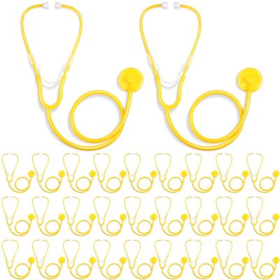 Hanaive 30 Pack Kids Stethoscope Toy Disposable Stethoscope Bulk Real Working Nursing Doctor Pretend Game Nurse Costume Accessories for Kids School Career Day Grad Party(Yellow)