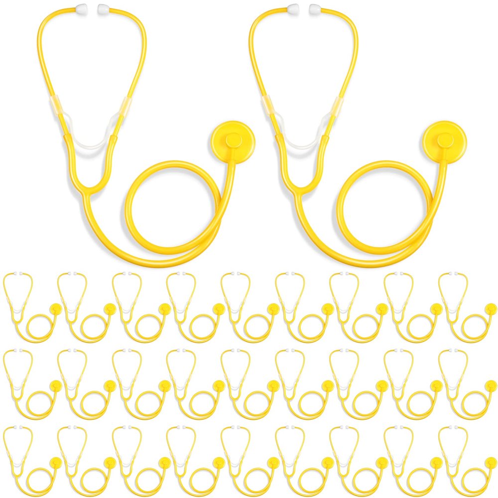 Hanaive 30 Pack Kids Stethoscope Toy Disposable Stethoscope Bulk Real Working Nursing Doctor Pretend Game Nurse Costume Accessories for Kids School Career Day Grad Party(Yellow)