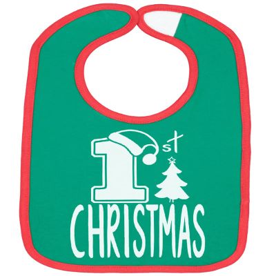 Aiden's Corner 1st Christmas Bibs Handmade Cute Baby Boy Girl Red Green White First Xmas (Green)