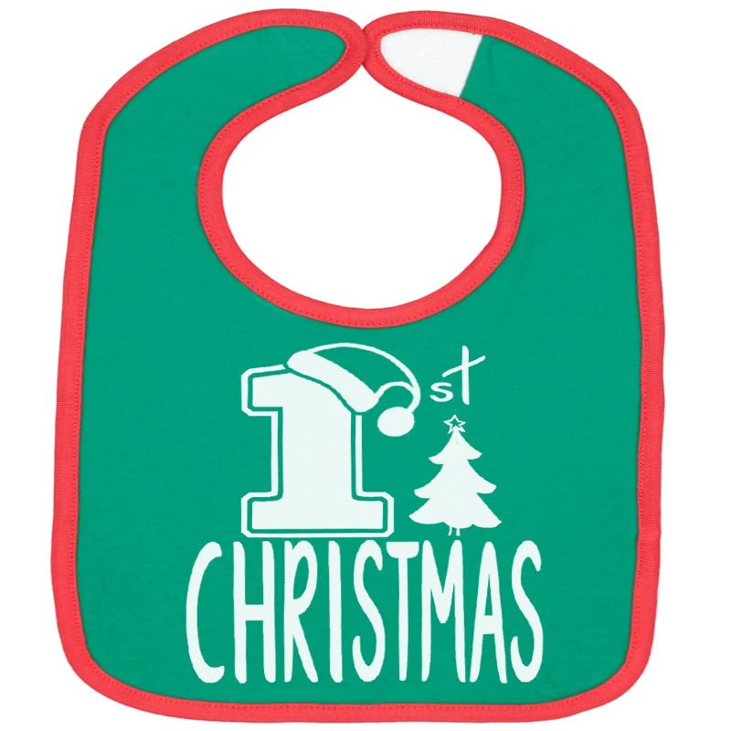 Aiden's Corner 1st Christmas Bibs Handmade Cute Baby Boy Girl Red Green White First Xmas (Green)