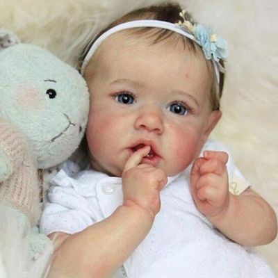 EURORA 18 Inch Reborn Baby Dolls Girl, Lifelike Realistic Opened Blue Eyes, Soft Full Vinyl Body for Kids Age 3+