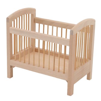 Baby Doll Crib, 1:12 Dollhouse Miniature Wooden Crib Baby Doll Cradle Bed, 4.5 x 2.8 x 4in Burrs Free Dollhouse Furniture Baby Crib DIY Scene Doll Home Furniture Craft Accessoreis