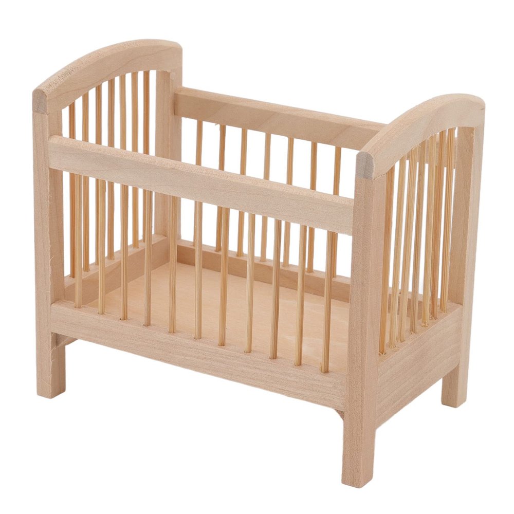 Baby Doll Crib, 1:12 Dollhouse Miniature Wooden Crib Baby Doll Cradle Bed, 4.5 x 2.8 x 4in Burrs Free Dollhouse Furniture Baby Crib DIY Scene Doll Home Furniture Craft Accessoreis