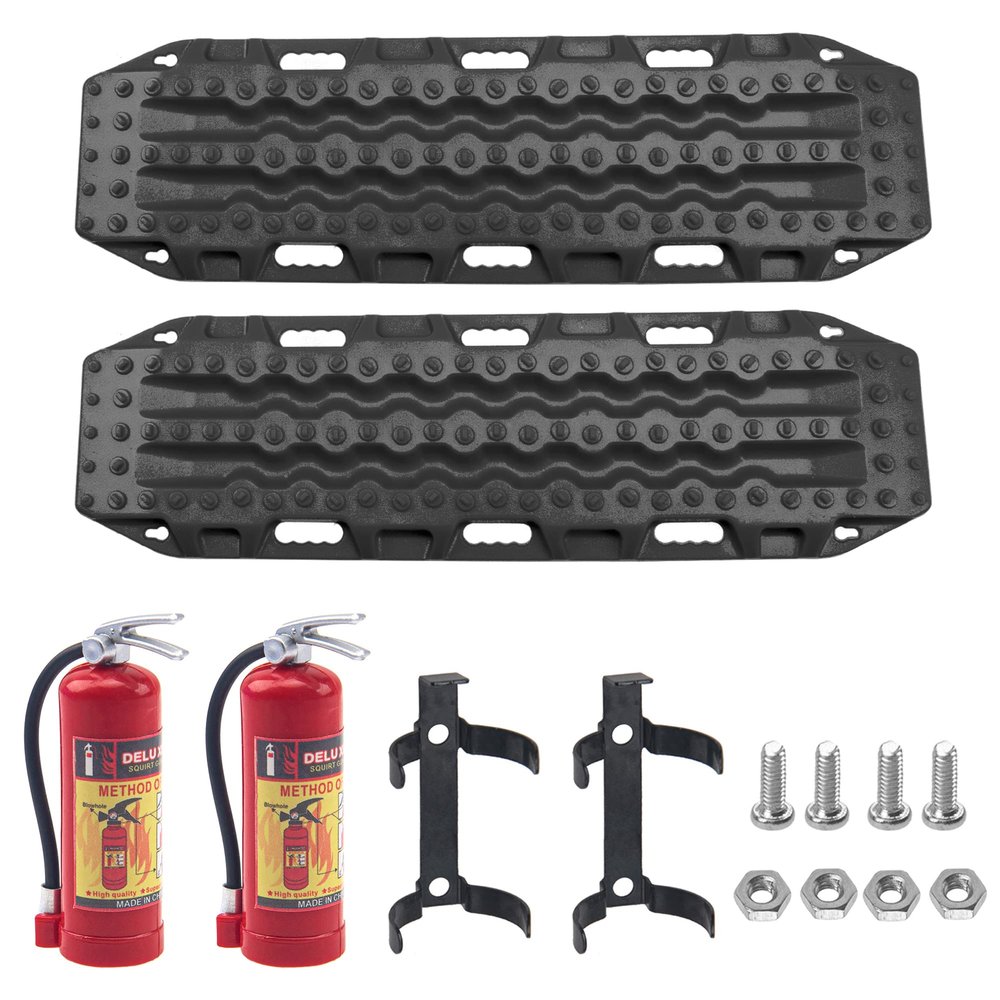HIRCQOO RC Scale Fire Extinguisher & Sand Ladder Recovery Ramps Board Decoration Accessories Compatible with TRX4 Axial SCX10 D90 Tamiya CC01 90046 Redcat Gen7 1/10 RC Crawler (Black)
