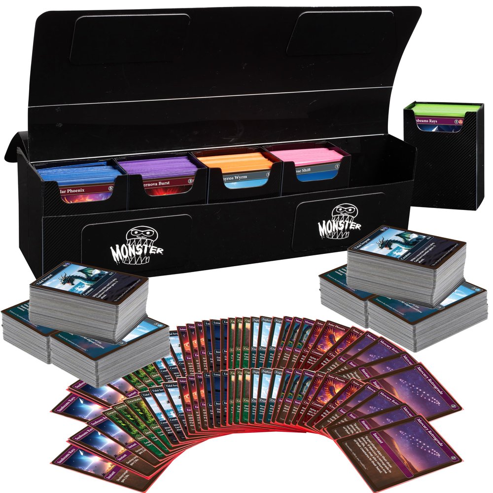 Monster Protectors Magnetic Deca 10 Deck Box- Black, Holds 750 TCG Cards, Self-Locking Closure- Compatible with Pokmon, MTG Magic: The Gathering, & Yu-Gi-Oh | Fits Standard & Small Size Trading Cards
