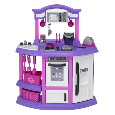 American Plastic Toys Bakers Kitchen Playset, Realistic Light-Up Burner with Fun Boiling Sounds, 22 Play Kitchen Accessories, Chef Role Play Encourages Imagination, Ages 3+ (11711)