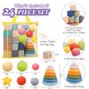Montessori Toys for Babies,Soft Stacking Building Blocks Rings Balls Sets,3 in 1 Baby Toy Bundle,Sensory Toy for Kids, Soft Teething Toys for Babies,Baby Gifts for Boy Girl view 3