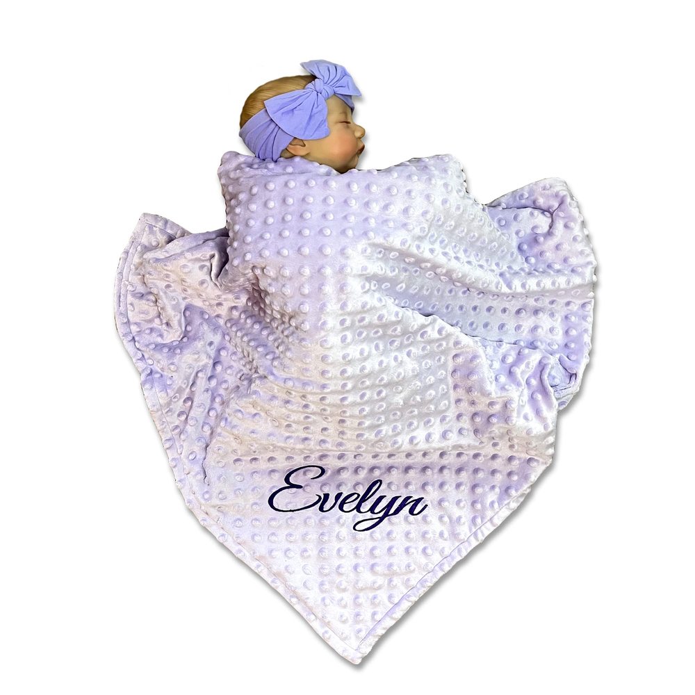 AleMir Fashion Embroidered Blanket Baby Beautiful Monogrammed Large Personalized for Boys and Girls Soft Polyester with Custom Name 28 x 34-inch Purple