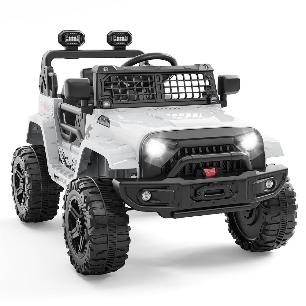 Hetoy Electric Car for Kids, 12V Electric Vehicles with Remote Control, Spring Suspension, LED Lights, Bluetooth, 3 Speeds, Ride on Toddler Truck Car