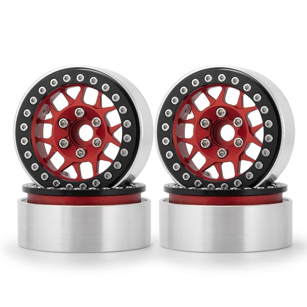 1.9inch Beadlock Wheel Rims Hub for Axial SCX10 D90 Traxxas TRX4 1/10 RC Crawler Car Upgrade Parts (Color : Red 4PCS)