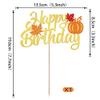 1 Pack Happy Birthday Cake Topper Thanksgiving Day Cake Pick Autumn Fall Maple Leave Pumpkin Cheers Birthday Cake Decorations Thanksgiving day Kids Birthday Baby Shower Cupcake Decoration Gold view 2