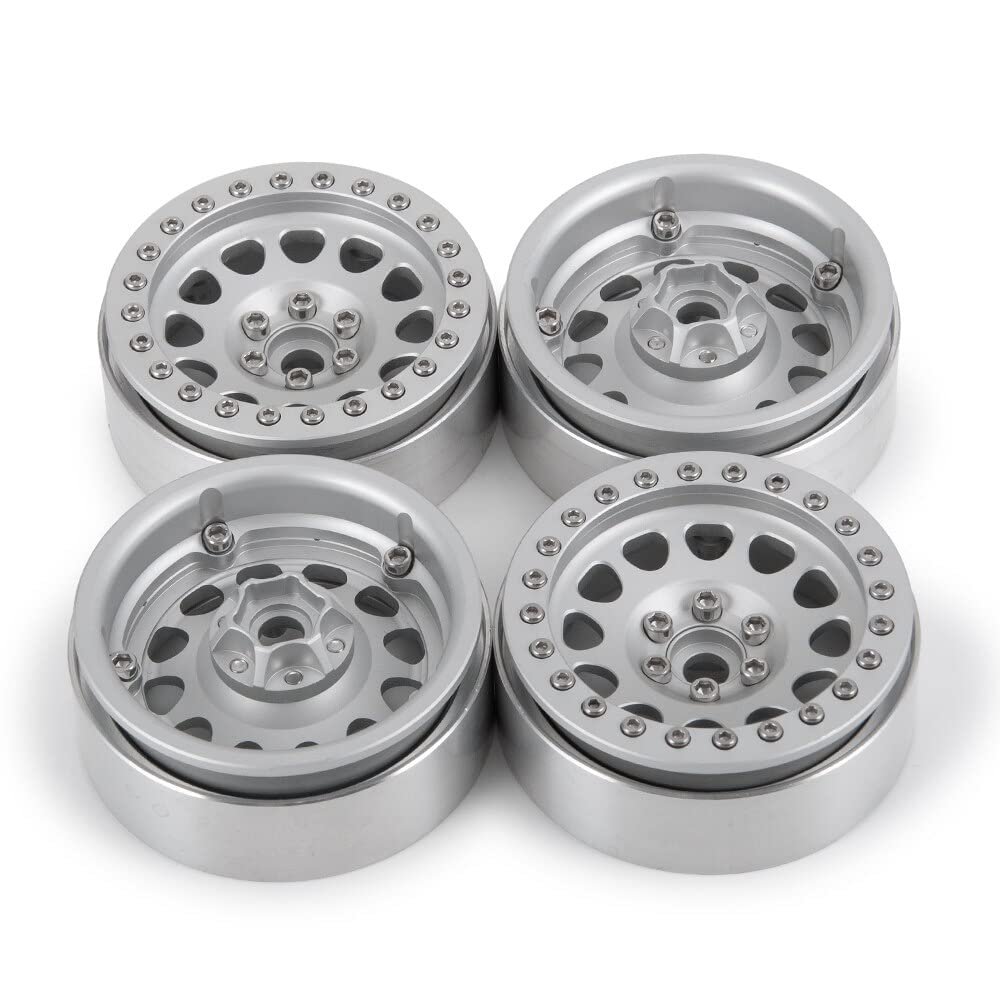 2.2" Beadlock Wheel Rim Hub for Axial SCX10 D90 Wraith Traxxas TRX4 1/10 RC Crawler Car Wheels Tires Upgrade Accessories (Color : Silver 4PCS)