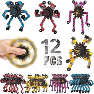 12 Pcs Fidget Spinners Toys for Kids & Adults, Deformable Robot Transformable Fingertip Spinner, Stress Relief Party Favor for Classroom Prizes, Christmas, Valentines Day Gift, Goodie Bag Fillers
