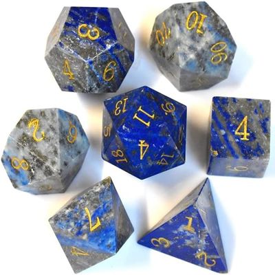 Natural Gemstone DND Dice Set,7 Pcs Lapis Lazuli Handmade Polyhedral D&D Dice with Gift Metal Box for Dungeons and Dragons MTG Role Playing Games (Lapis Lazuli)