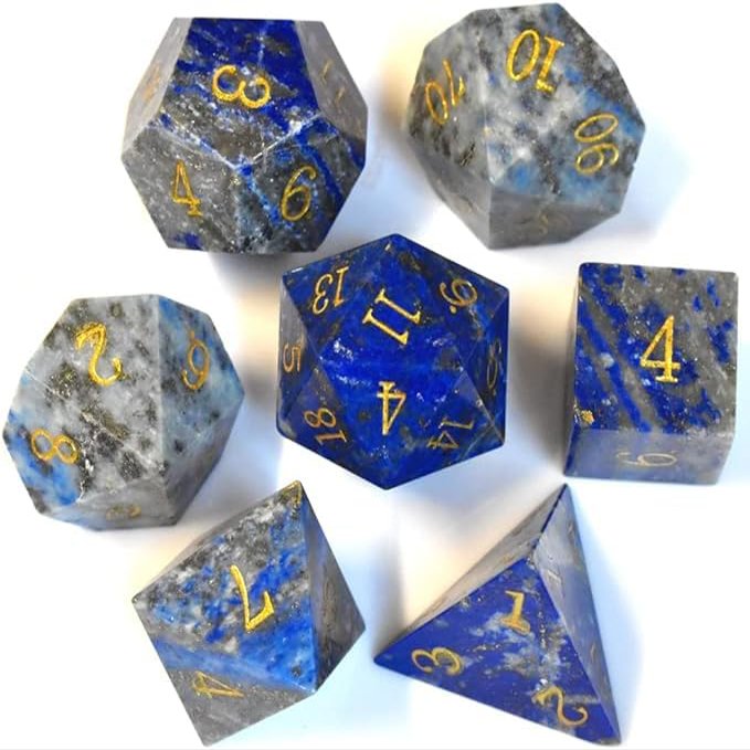 Natural Gemstone DND Dice Set,7 Pcs Lapis Lazuli Handmade Polyhedral D&D Dice with Gift Metal Box for Dungeons and Dragons MTG Role Playing Games (Lapis Lazuli)