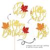 1 PCS Maple Leaf Happy Birthday Cake Topper Glitter Fall Autumn Harvest Theme Cake Pick for Thanksgiving Day Theme Birthday Party Cake Decorations Supplies view 2