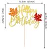 1 PCS Maple Leaf Happy Birthday Cake Topper Glitter Fall Autumn Harvest Theme Cake Pick for Thanksgiving Day Theme Birthday Party Cake Decorations Supplies view 3
