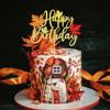 1 PCS Maple Leaf Happy Birthday Cake Topper Glitter Fall Autumn Harvest Theme Cake Pick for Thanksgiving Day Theme Birthday Party Cake Decorations Supplies view 4