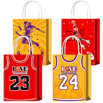 16 Pieces Basketball T-shirt Gifts Bags for Birthday Party Supplies,Basketball Jersey Goody Snacks Treat Favors Bags with Handles for Kids Adults Basketball Theme Party Decorations