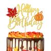1 PCS Pumpkin Happy Birthday Cake Topper Glitter Maple Leaf Fall Autumn Theme Cake Pick Happy Thanksgiving Cake Decoration for Thanksgiving Day Theme Birthday Party Decorations Supplies view 1