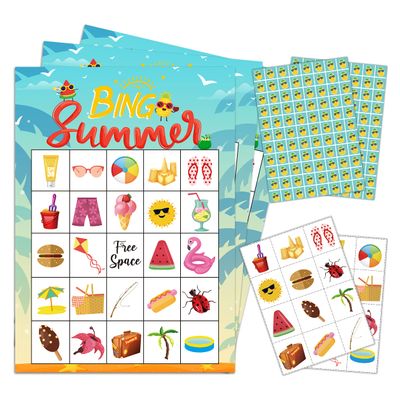 mermermu 5"x7" Summer Beach Bingo Cards (24 Kinds), Summer Party Favors for Birthday, Adult Road Trip Activities, Travel Outdoor Or at Home Party Activity -006summer