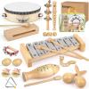 Kids Musical Instruments,100% Natural Wooden Music Percussion Toy Sets, 23 Pcs Tambourine Xylophone Toys for Kids, Girls Boys Preschool Education Early Learning Musical Toys with Bags view 1