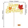 1 Pack Happy Birthday Cake Topper - Thanksgiving Day & Autumn Fall Maple Leaf Cheers Cake Decorations - Gold view 2