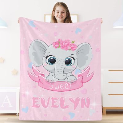 YESCUSTOM Custom Blanket with Name for Baby Boys Girls Personalized Gift Elephant Blankets for Kids Toddler Children Birthday Souvenir Bedroom Decor Soft Cozy Lightweight Throw Blankets,30''x40''