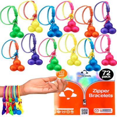 UpBrands 72 Fidget Party Favors for Kids Upgraded Zipper Pop-it Bracelets, ADHD Fidget Toys Poppers, Gifts for Kids Bulk Kit for Birthday Party, Easter Egg & Pinata Fillers