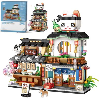 LUOGFYNI Japanese Street View Izakaya Shop Building Blocks Set, Theme Store Simulation Architecture Creative Model, Mini Bricks Construction Building Toy for Adults (1232)